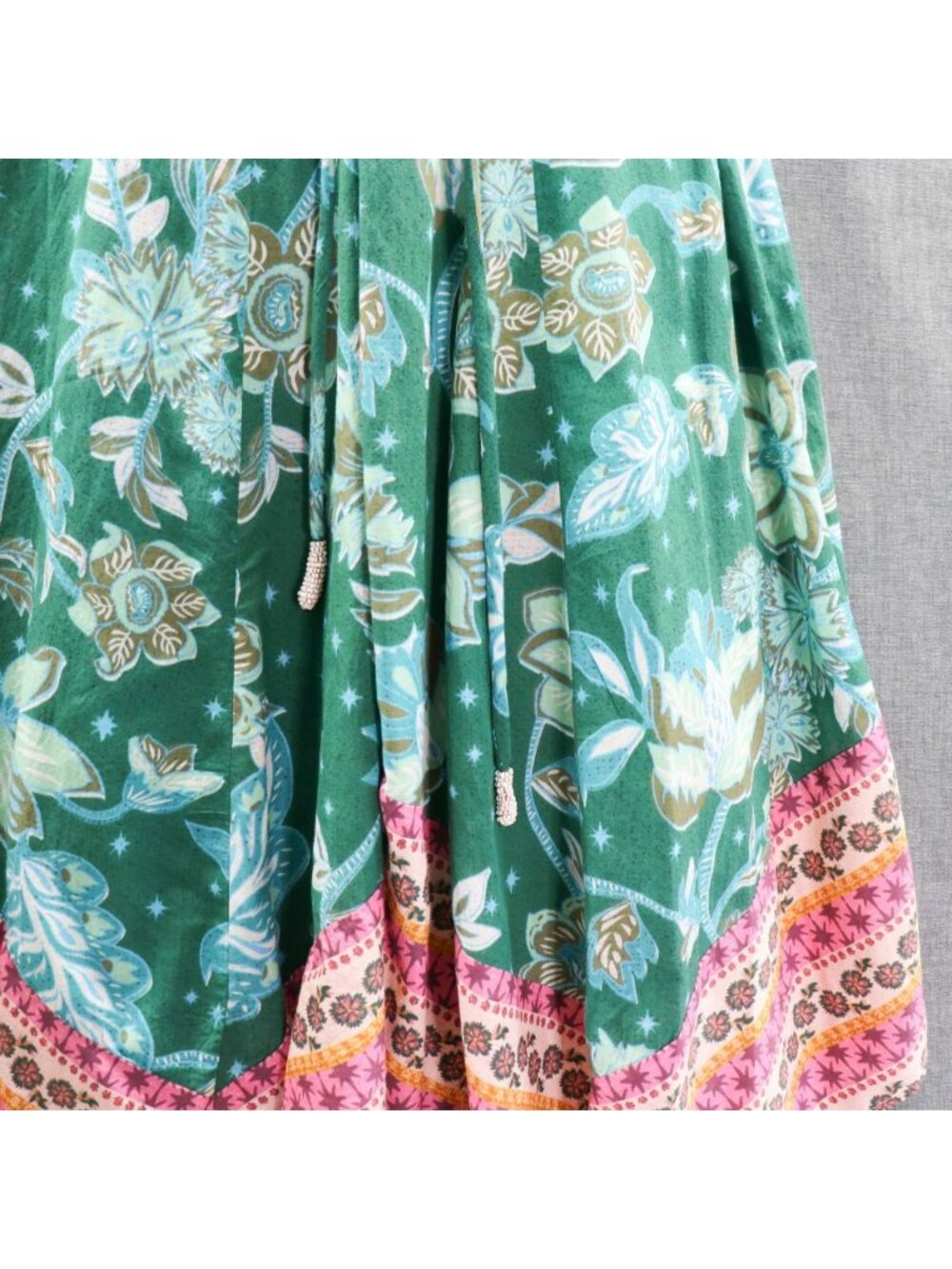 Sundance Teal Floral Maxi Halter Dress XS Handkerchief Boho Viscose Cotton - Picture 7 of 16